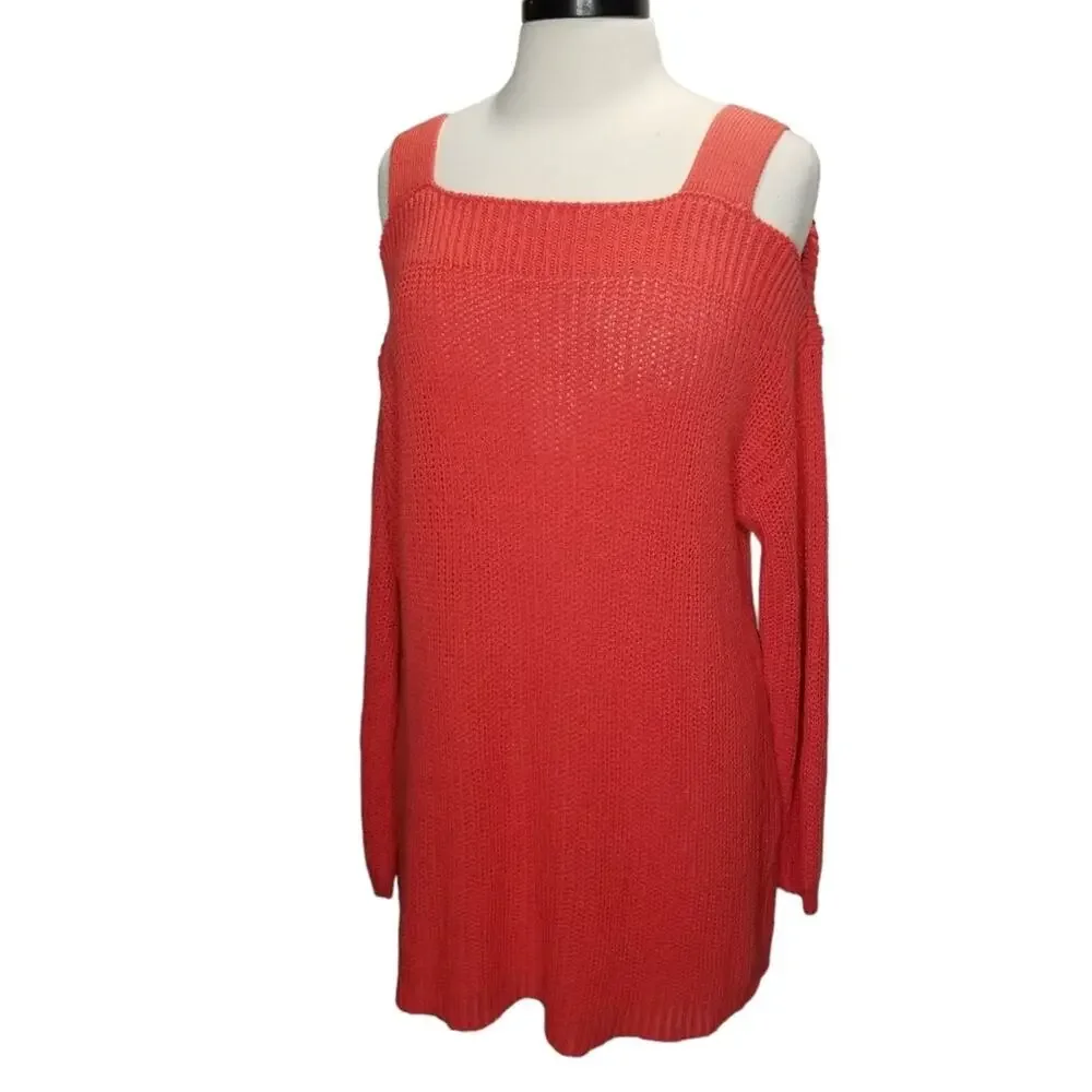 Soft Surroundings Sweater Womens 1X Coral Knit Free Day Cold Shoulder linen